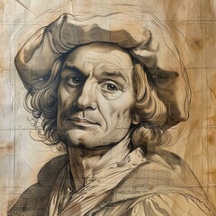 Portrait de Christophe Colomb sur un vieux papier
