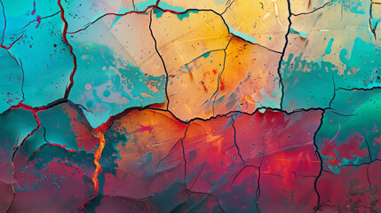 Double exposure of a cracked surface with vibrant colors bleeding through the cracks, symbolizing hidden potential and renewal