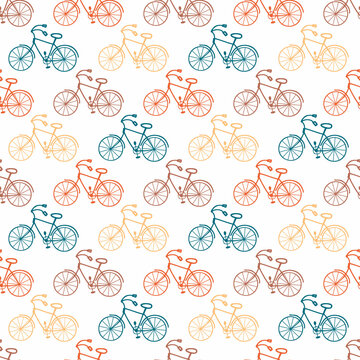 Hand drawn cycle seamless pattern in retro style. Perfect print for paper, textile and fabric. Doodle illustration.