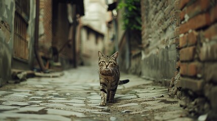 Resilient Stray Cat in Urban Alleyway