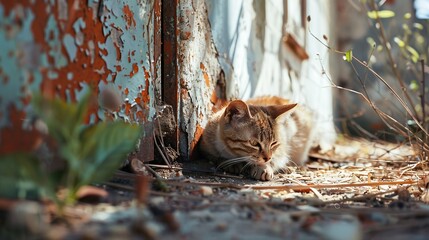 Vulnerable Stray Cat Seeking Shelter