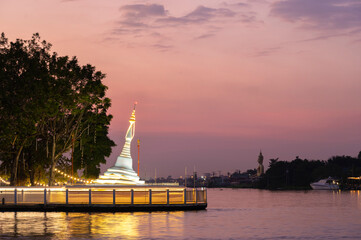 White pagoda on Ko Kret along the Chao Phraya River,  Nonthaburi, Thailand