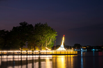 White pagoda on Ko Kret along the Chao Phraya River,  Nonthaburi, Thailand