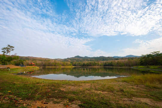 Chet Khot-Pong Kon Sao Nature Study Centre Negotiable and scenic view of lake and forest at Saraburi province, Thailand.