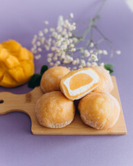 A popular Japanese dessert made from rice flour and cream filling - mochi
