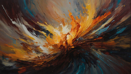 Dynamic oil painting featuring energetic brushstrokes in warm tones.