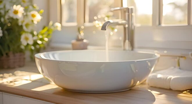 Sunny Sink Service: Plumbing Perfection with Space for Text. Concept Plumbing Services, Sink Repair, Text Space, Sunny Background
