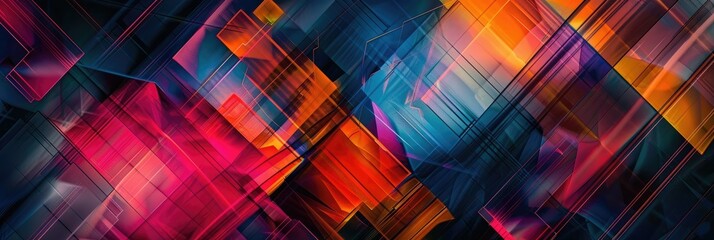 Dynamic blue and orange digital artwork - Stunning digital artwork with a dynamic mix of blue and orange hues intersecting at bold angles - obrazy, fototapety, plakaty