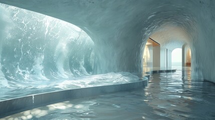 Modern wave architecture with water
