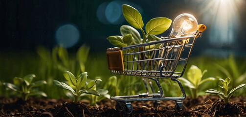 Eco friendly organic buying, zero waste purchasing, and sustainable procurement are all represented by the green shopping 