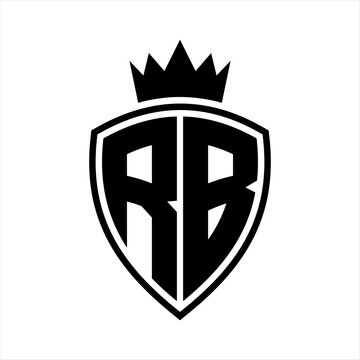 recommend clip art: RB Letter monogram shield and crown outline shape with black and white color design