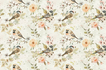 Elegant floral and bird watercolor on cream background