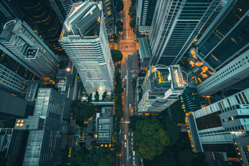 Aerial view shot from drone Singapore city skyline business building and financial district. - obrazy, fototapety, plakaty