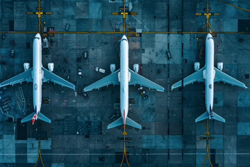 Aircraft parking at the airport. Top view.