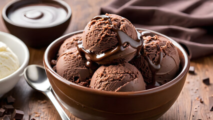 chocolate ice cream in close up shot bowl