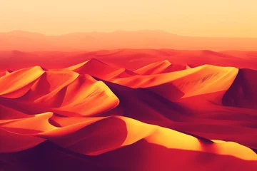 Tuinposter Abstract visualization of a desert landscape with sand dunes at sunset © rabbizz77