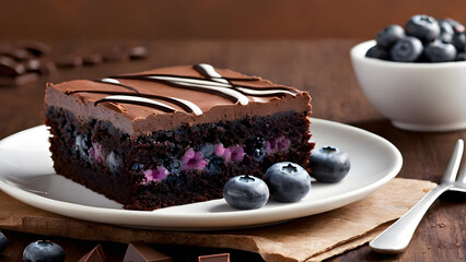 photo of chocolate sliced brownie with strawberries and blueberries - Powered by Adobe