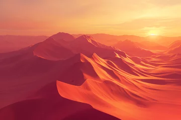 Küchenrückwand glas motiv Abstract visualization of a desert landscape with sand dunes at sunset © rabbizz77