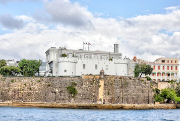 San Juan, Puerto Rico - March 26, 2024: La Fortaleza, a monumental fortification incorporating residence of the island's governor, dating from 16th-century in the old town of San Juan, Puerto Rico
