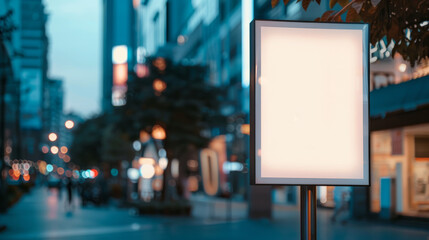 Obraz premium White Poster Mockup in Blurred City Background