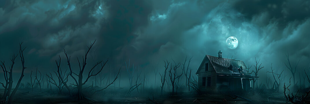 Dread Sobriety: Dusk of Nightmare - Gloomy Landscape with Haunted House under Full Moon