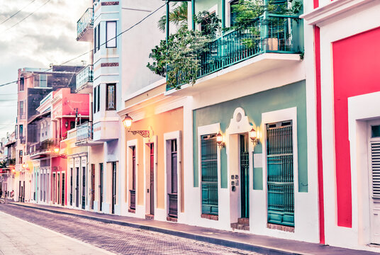 San Juan, Puerto Rico - March 26, 2024: Colourful cityscapes of the old town of San Juan, Puerto Rico

