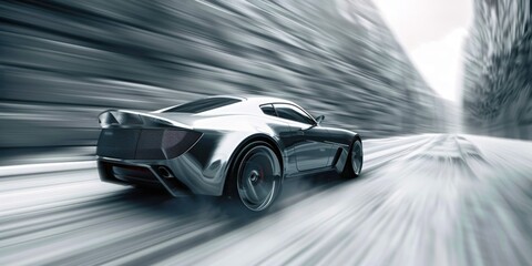 Blurred Silver Sports Car. Luxury and Performance on the Asphalt
