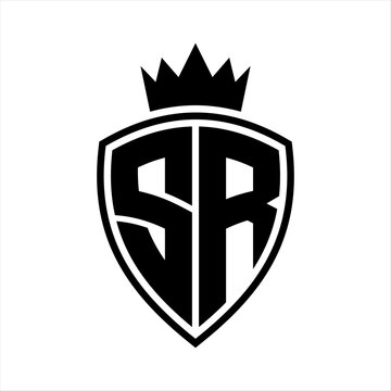 recommend clip art: SR Letter monogram shield and crown outline shape with black and white color design