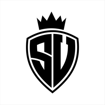 recommend clip art: SV Letter monogram shield and crown outline shape with black and white color design