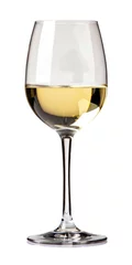 Fotobehang Chardonnay Wine in a Single Glass. Isolated Cut-Out of White Wine Glass on Grey Background. Ideal for Food & Drink Concepts © Serhii