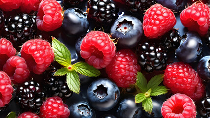 wild berries mix raspberry blueberry blackberry. raspberry and blackberry fruits background