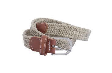 Stretchable belt woven belt with brown leather buckle on white