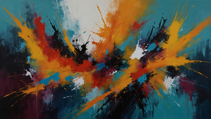 Expressive acrylic painting on canvas with gestural brushwork and bold colors.