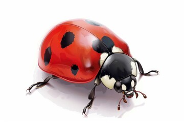 Sweet and Cute Ladybug Cartoon Character Isolated on White, Red Natural Bug with Fly Wings