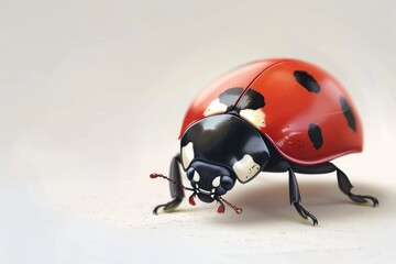 Sweet Ladybug Cartoon Character with Red Polka Dots on White Isolated Background
