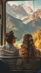 Couple enjoying a scenic tram ride in a mountainous region