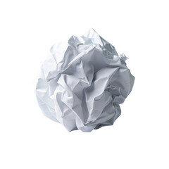 A crumpled piece of white paper on transparent background