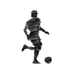 simple abstract black sketch of football ball dribble pose PNG