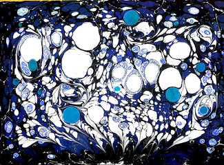 Abstract Flowers in spring. Pattern with Marble stain shapes. Turkish Ebru or Suminagashi technique...