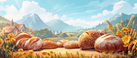 Let the aroma of freshly baked English breads guide you through this delectable landscape of food and adventure - obrazy, fototapety, plakaty