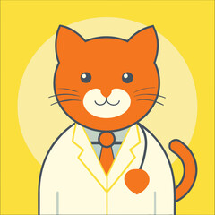 Whiskered Wellness Expert Doctor Cat Vector Illustration for Veterinary Care