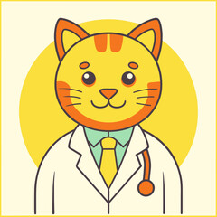 Whiskered Wellness Expert Doctor Cat Vector Illustration for Veterinary Care