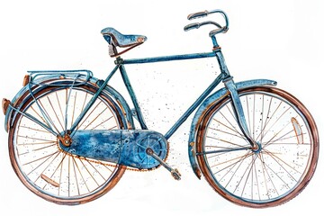 old blue bicycle, isolated on a perfectly white background	 - obrazy, fototapety, plakaty