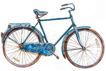 Fototapeta premium old blue bicycle, isolated on a perfectly white background 