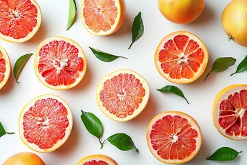 Isolated set of grapefruits against a white background. Generative Ai