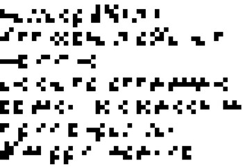 Cryptic unreadable isolated pixel Text. Futuristic alien alphabet. Abstract illegible symbols of fictional language. Incomprehensible letters. - obrazy, fototapety, plakaty