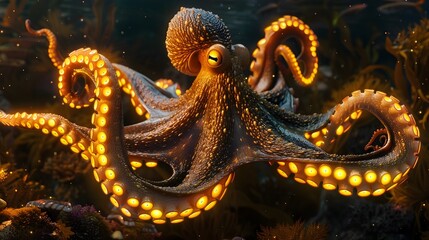Captivating Glowing Octopus Illuminating the Mysterious Depths of the Underwater World