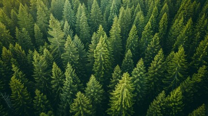Aerial view of pine wood. - obrazy, fototapety, plakaty
