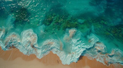  waves crashing onto sand, ocean stretching behind