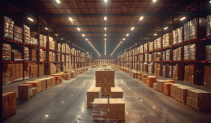 Industrial Warehouse: Vast Capacity for Goods Storage. Logistics and tariff concept